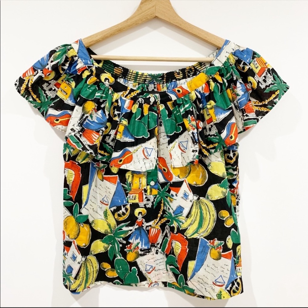 J.Crew postcard vacation summer ruffle top Sz 6 - Picture 2 of 8